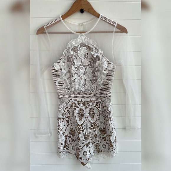 Blithe | Pants & Jumpsuits | Blithe La Lace Sheer Romper Floral Long ...